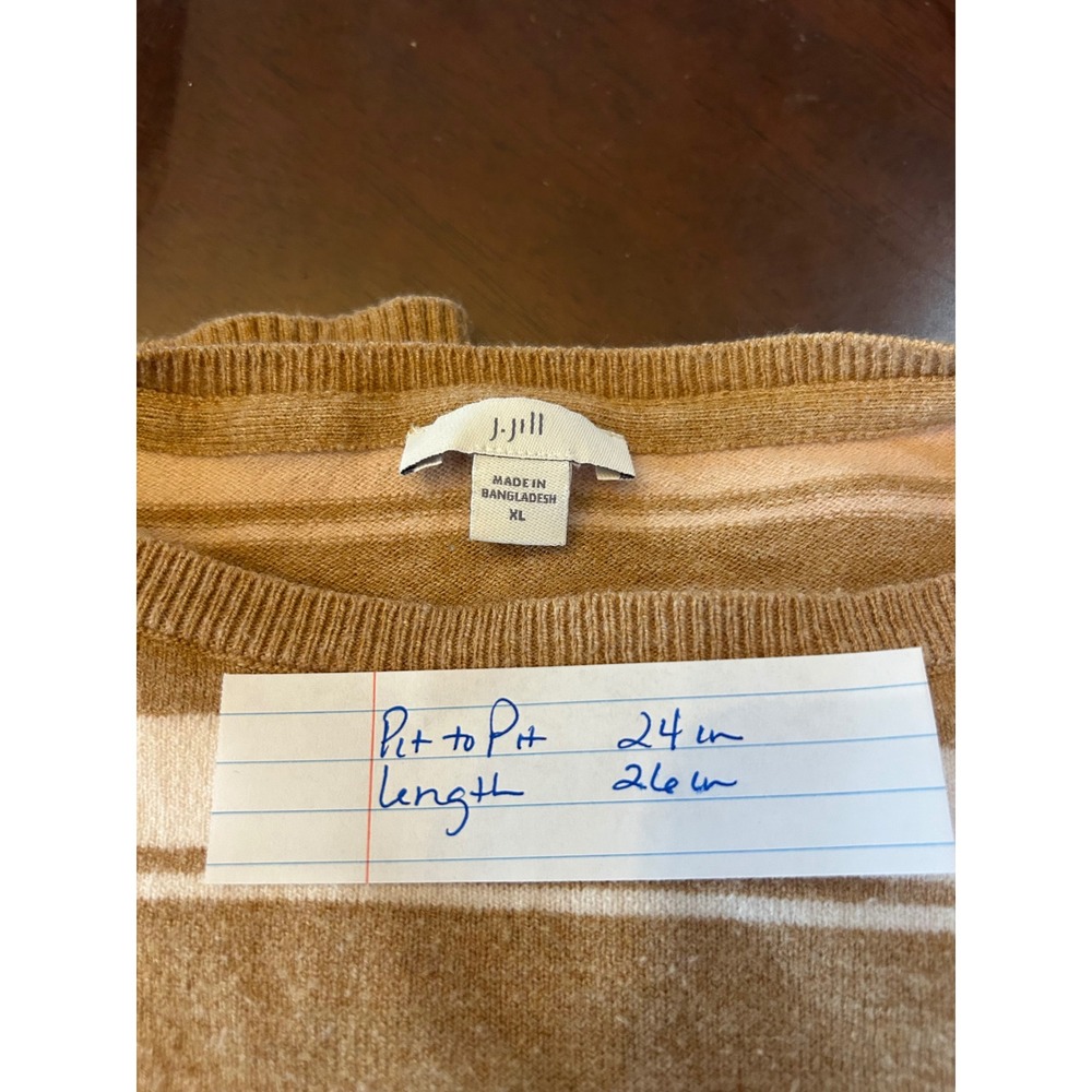 J. Jill Women XL Striped Scoop Neck Sweater Camel Pink Cream Relaxed Fit - Picture 3 of 7